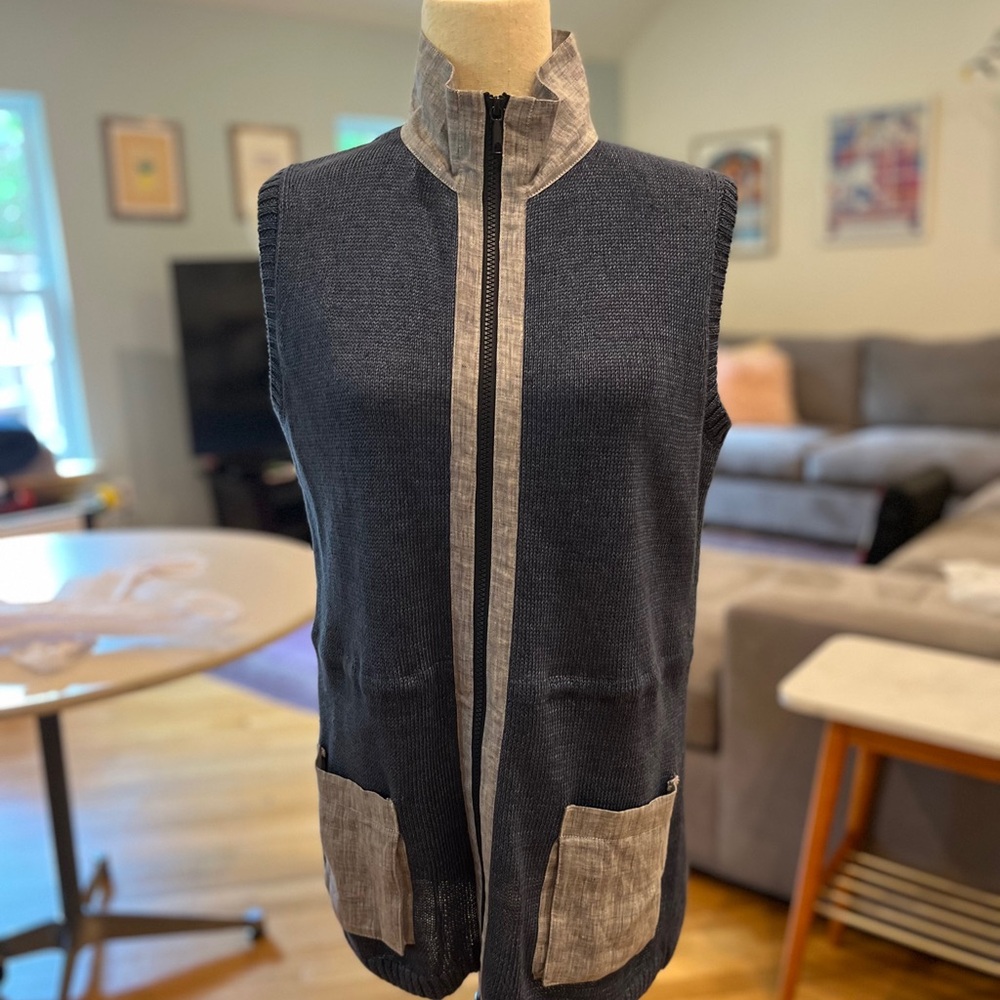Lafayette 148 New York Blue and Gray Textured Vest